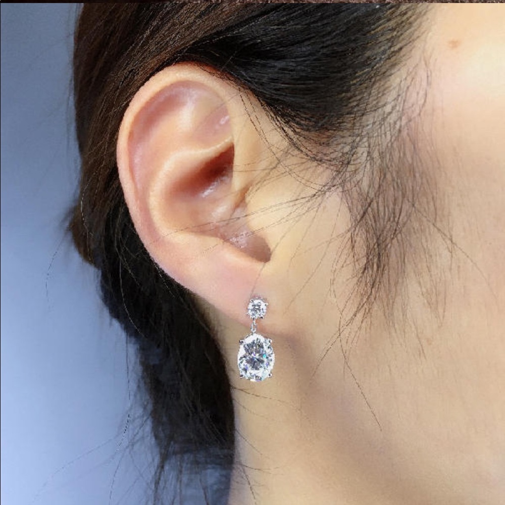 New 925 Silver Oval Shape Sapphire Drop Earrings - Picture 6 of 6